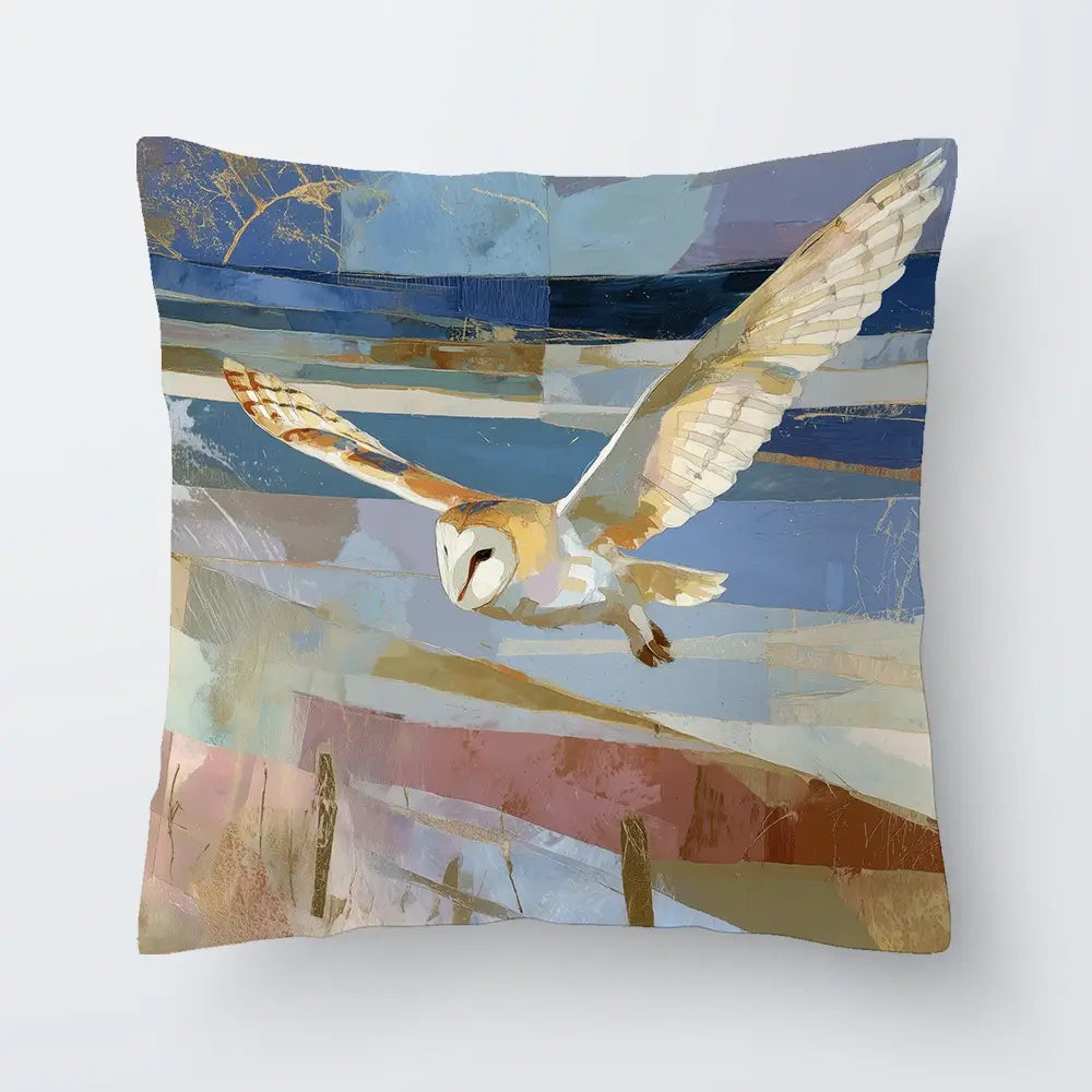 Barn Owl Gliding Over Countryside Cushion