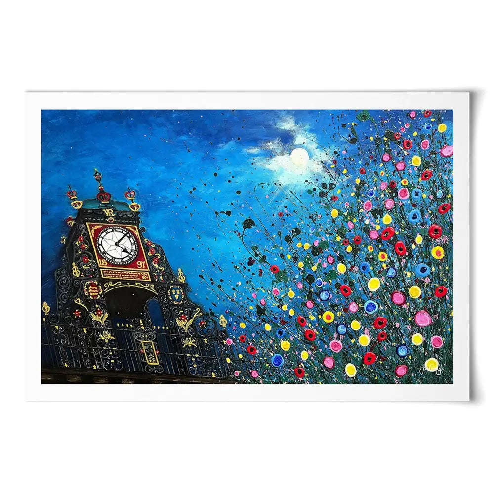 A Moonlit Chester Clock Art Print A Moonlit Chester Clock Art Print wall art product Jo Gough