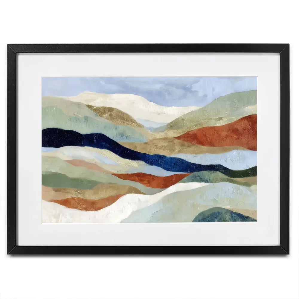 Abstract Hills In Navy And Coral Framed Art Print Abstract Hills In Navy And Coral Framed Art Print wall art product Chromatic Storm Studio