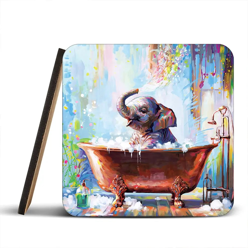 Baby Elephant In Bathtub Coaster Set Baby Elephant In Bathtub Coaster Set wall art product Leon Devenice