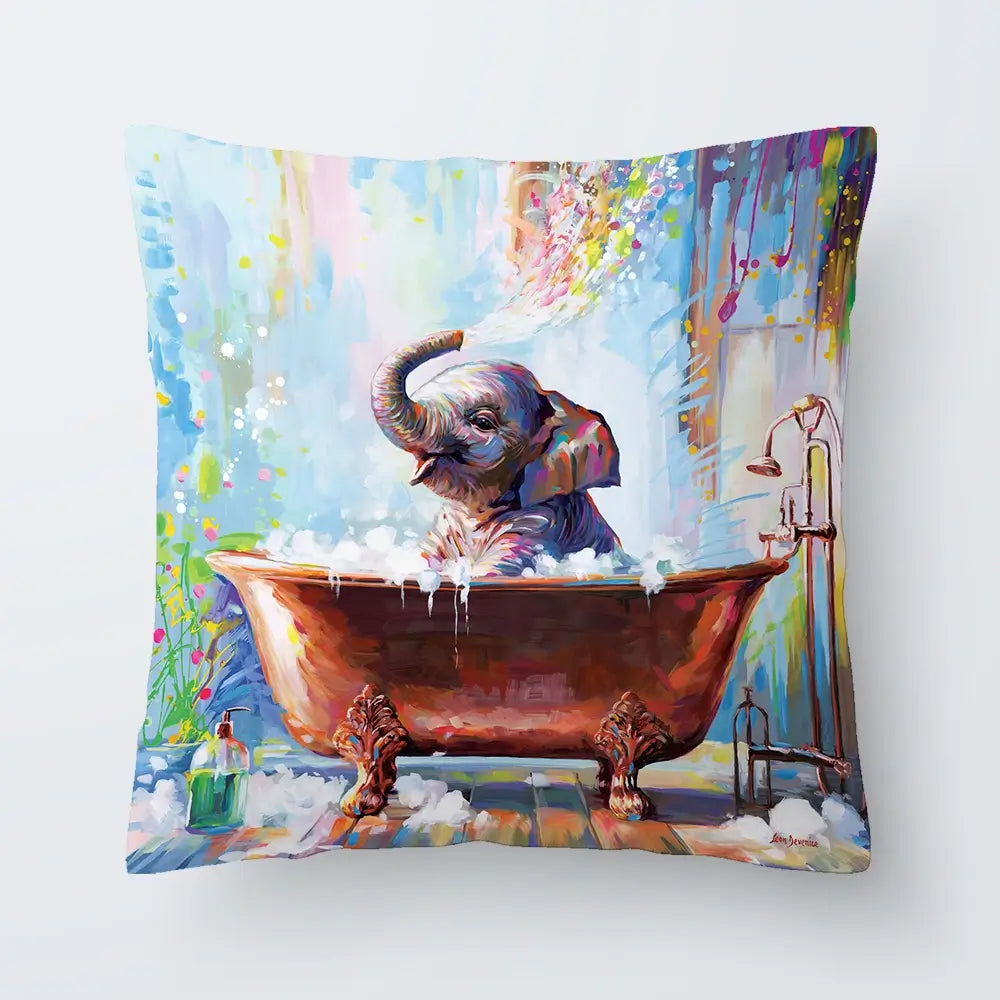 Baby Elephant In Bathtub Cushion Baby Elephant In Bathtub Cushion wall art product Leon Devenice