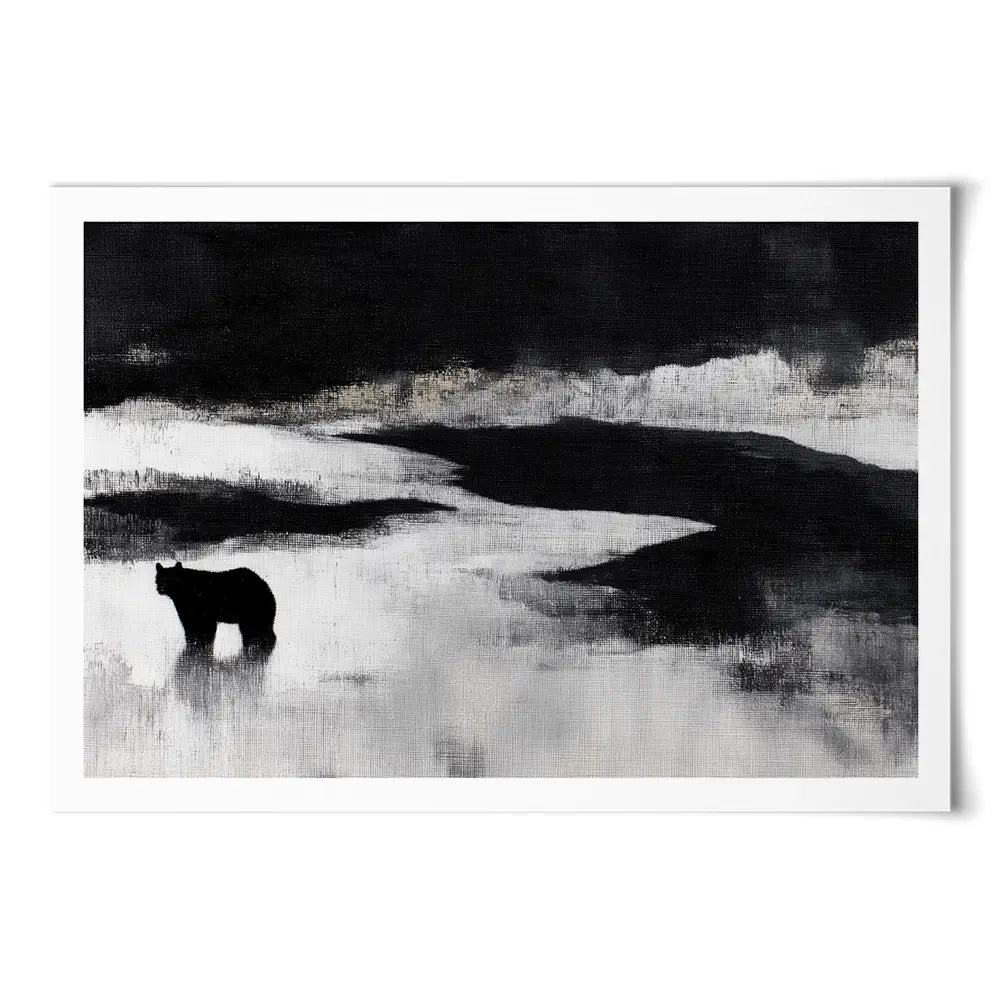 Bear By A River In Foggy Landscape Art Print Bear By A River In Foggy Landscape Art Print wall art product Chromatic Storm Studio