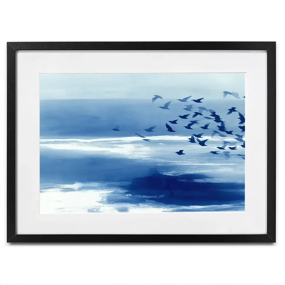 Birds In Blue Wind Framed Art Print Birds In Blue Wind Framed Art Print wall art product Chromatic Storm Studio