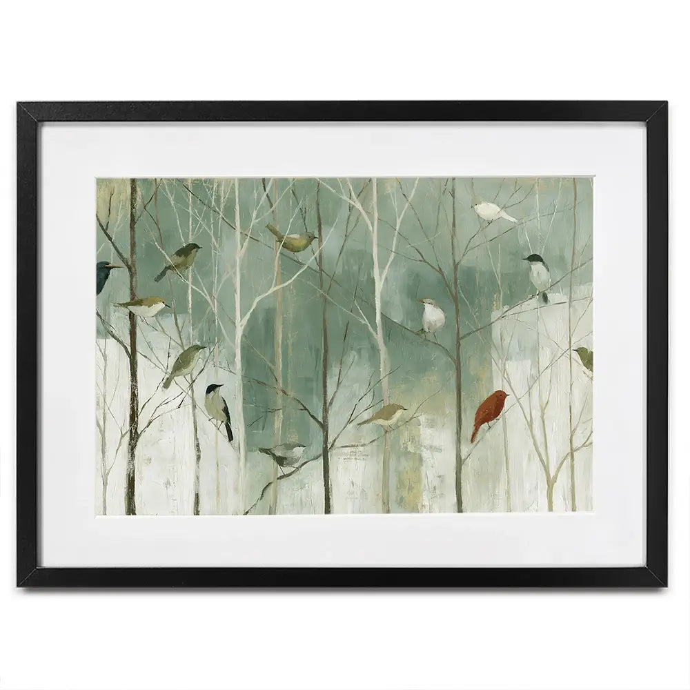 Birds In The Winter Wood Framed Art Print Birds In The Winter Wood Framed Art Print wall art product Chromatic Storm Studio