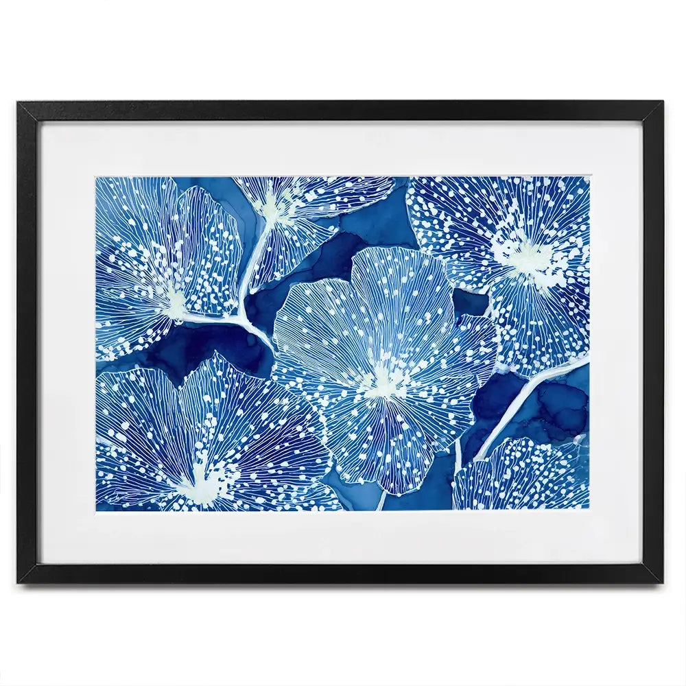 Blue Floral Pattern Close Up Framed Art Print Blue Floral Pattern Close Up Framed Art Print wall art product Chromatic Storm Studio
