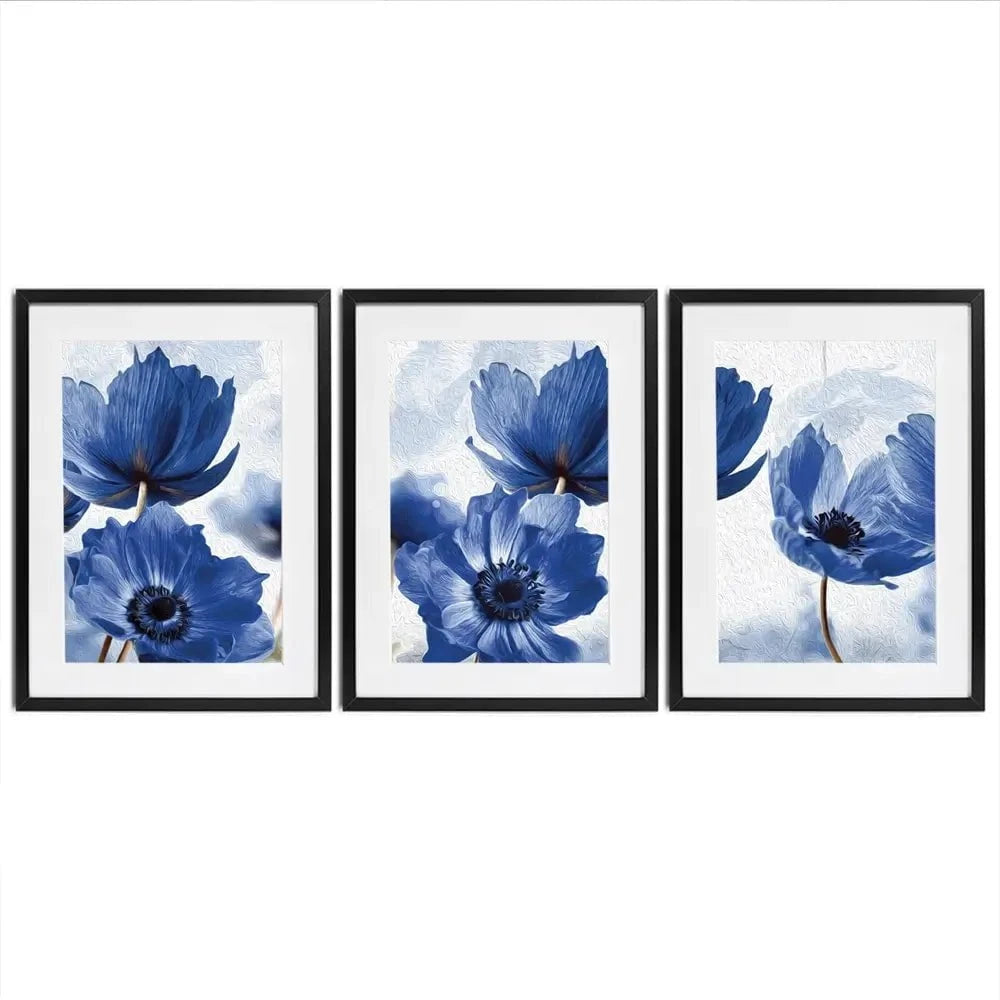Blue Flowers Framed Art Print Trio Blue Flowers Framed Art Print Trio wall art product Creative Idea / Shutterstock