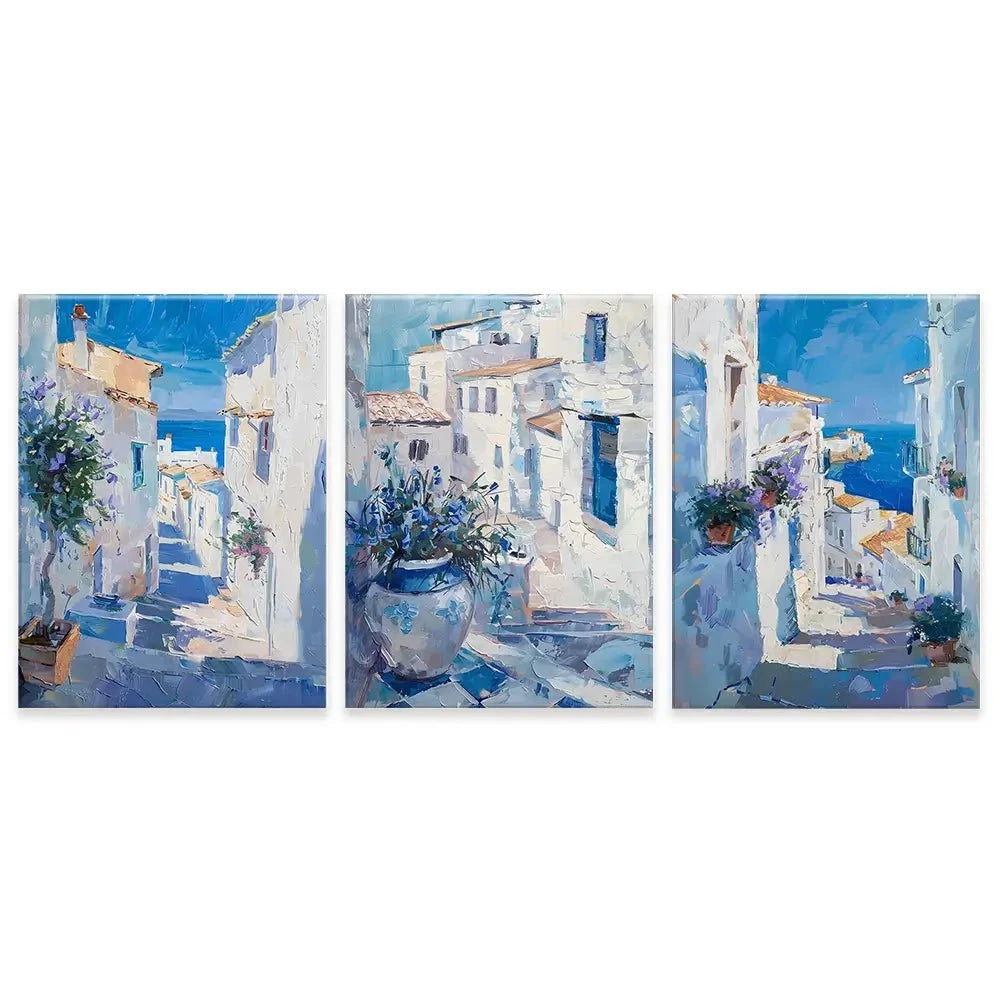 Blue Flowers In Mallorca Trio Canvas Print Blue Flowers In Mallorca Trio Canvas Print wall art product Elena Avanesova