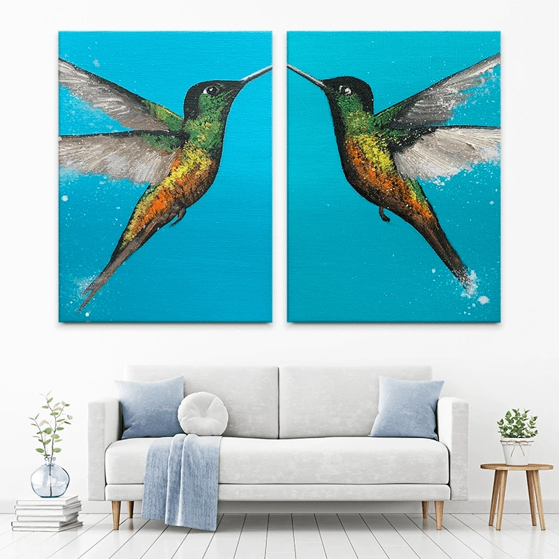 Blue Hummingbirds Duo Canvas Print Blue Hummingbirds Duo Canvas Print wall art product Laure Bury
