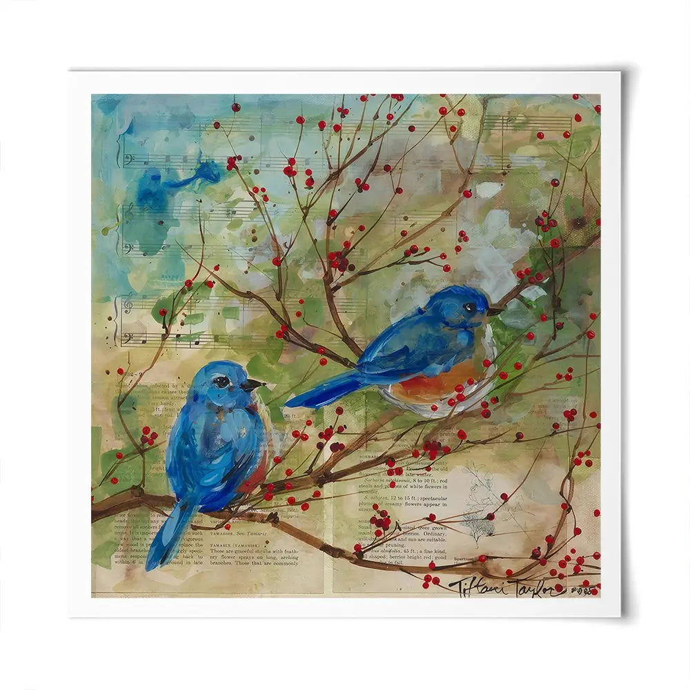 Bluebirds Love Square Art Print Bluebirds Love Square Art Print wall art product Tiffani Taylor - Independent