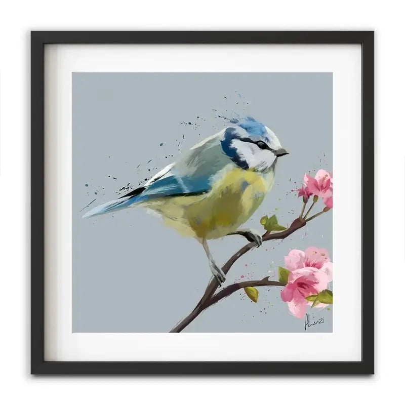 Bluetit And Flowers Framed Art Print Bluetit And Flowers Framed Art Print wall art product Aimee Linzi