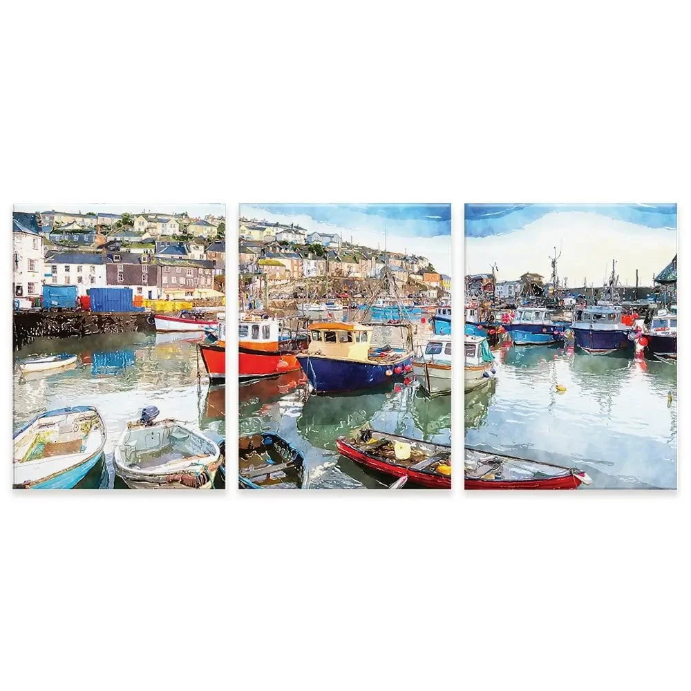 Boat Harbour Trio Canvas Print Boat Harbour Trio Canvas Print wall art product Helen Hotson / Shutterstock