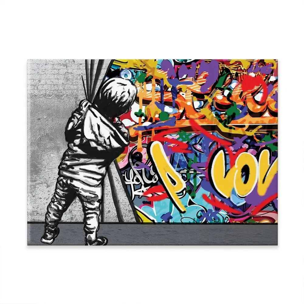 Boy Pulling Back The Curtain Canvas Print Boy Pulling Back The Curtain Canvas Print wall art product Banksy