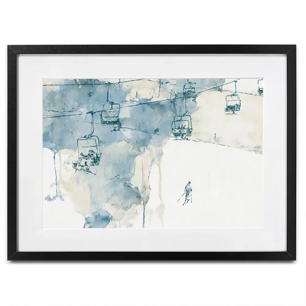 Chairlift And Solitary Skier Framed Art Print Chairlift And Solitary Skier Framed Art Print wall art product Chromatic Storm Studio