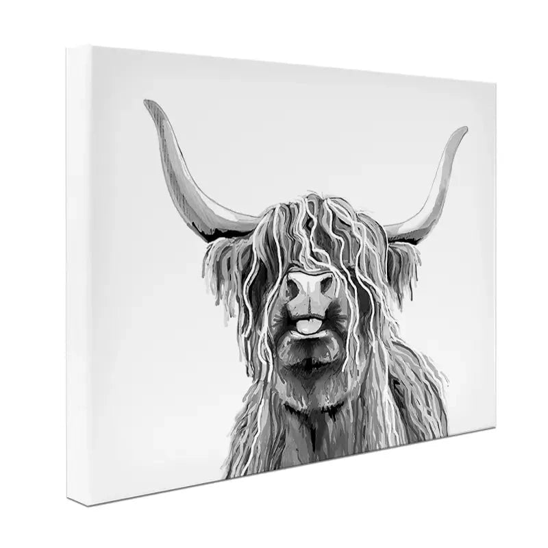 Cheeky Black And White Highland Cow Canvas Print Cheeky Black And White Highland Cow Canvas Print wall art product Independent
