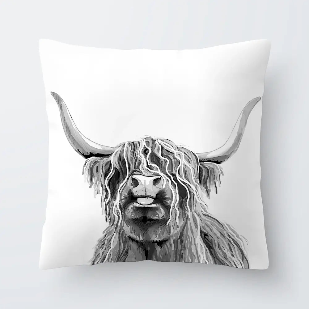 Cheeky Black And White Highland Cow Cushion Cheeky Black And White Highland Cow Cushion wall art product Art Print Shop