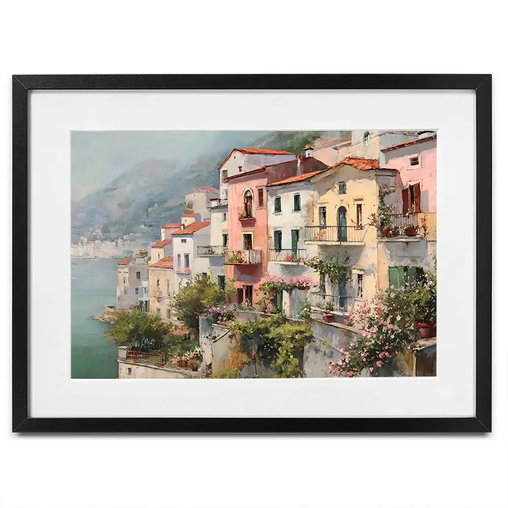 Coastal Italian Village Framed Art Print Coastal Italian Village Framed Art Print wall art product Art by Özge - Independent