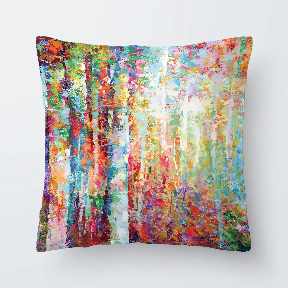Colourful Abstract Birch Trees Cushion Colourful Abstract Birch Trees Cushion wall art product Leon Devenice