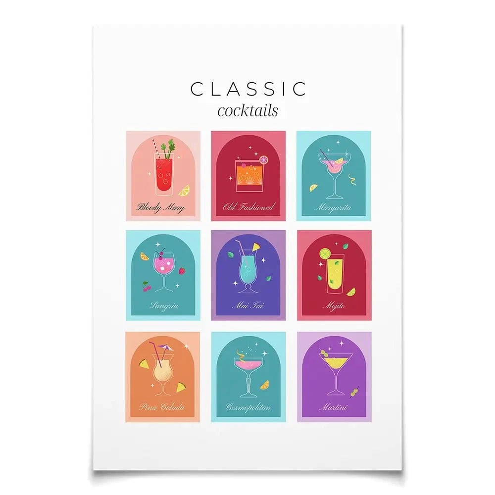 Colourful Classic Cocktails Art Print Colourful Classic Cocktails Art Print wall art product Art Print Shop