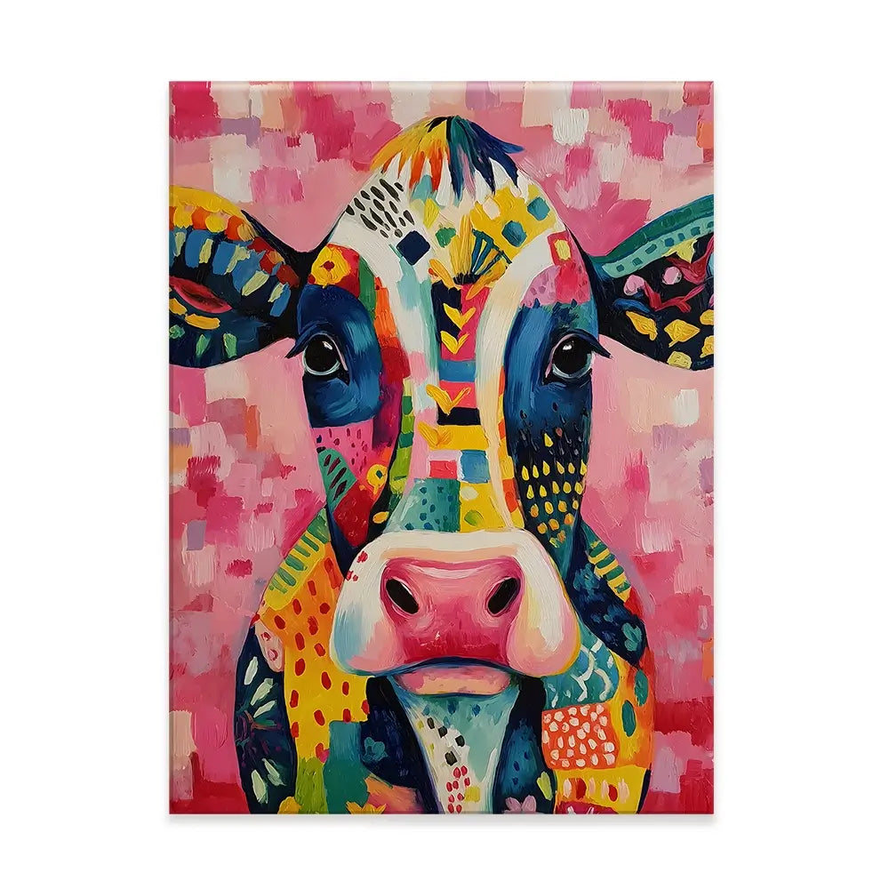 Colourful Cow In Pattern Canvas Print Colourful Cow In Pattern Canvas Print wall art product IAmHomeStudio