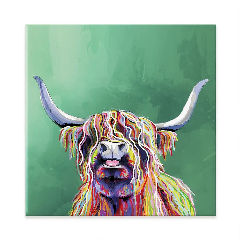 Colourful Highland Cow Square Canvas Print Colourful Highland Cow Square Canvas Print wall art product Independent