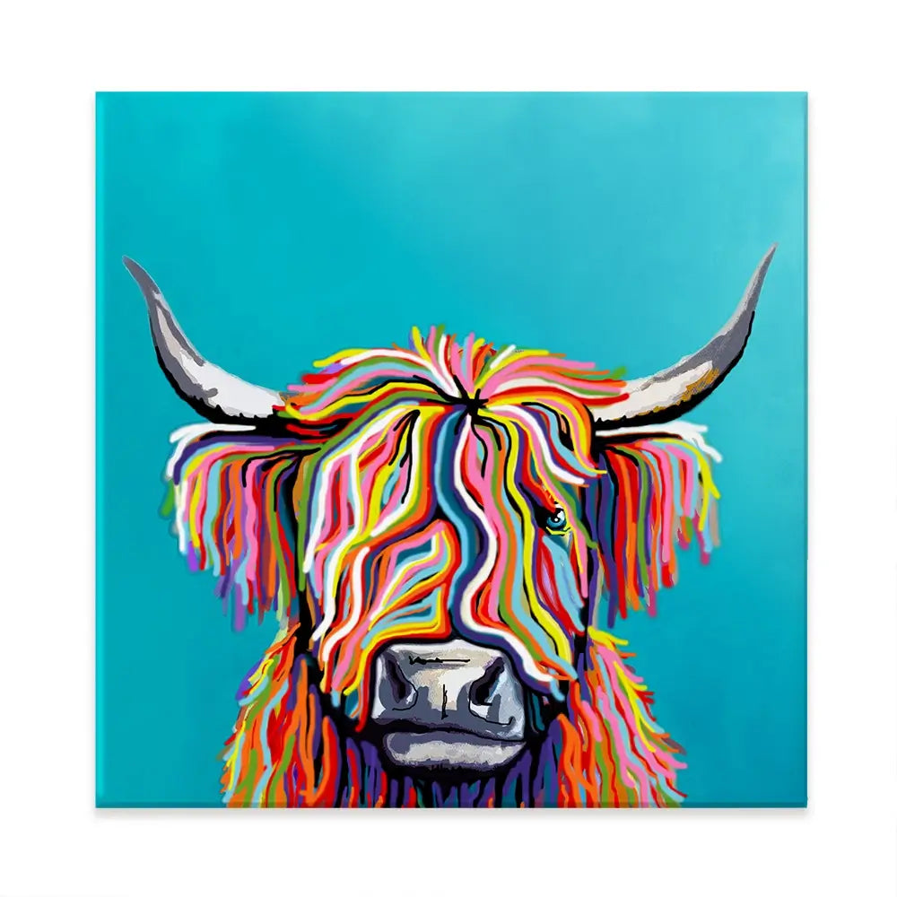 Colourful Scottish Cow Canvas Print Colourful Scottish Cow Canvas Print wall art product Independent