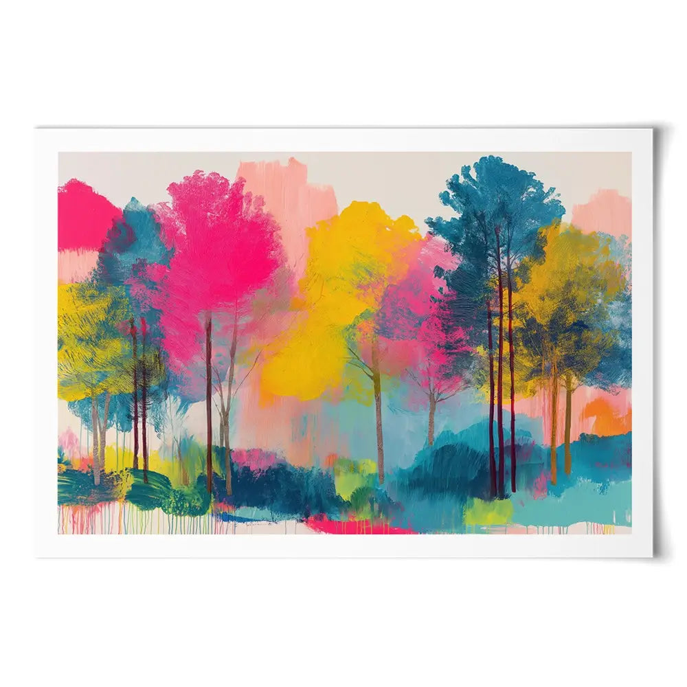 Colourful Trees Fading Into Mist Art Print Colourful Trees Fading Into Mist Art Print wall art product Chromatic Storm Studio
