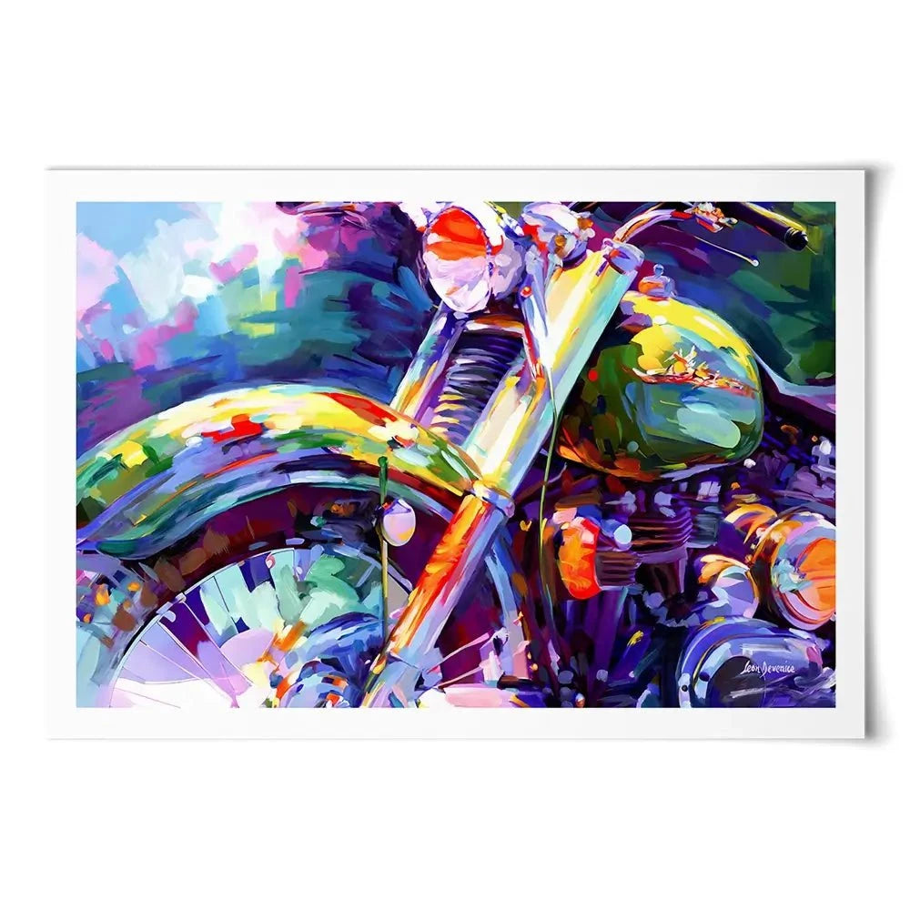 Colourful Vintage Motorcycle Art Print Colourful Vintage Motorcycle Art Print wall art product Leon Devenice