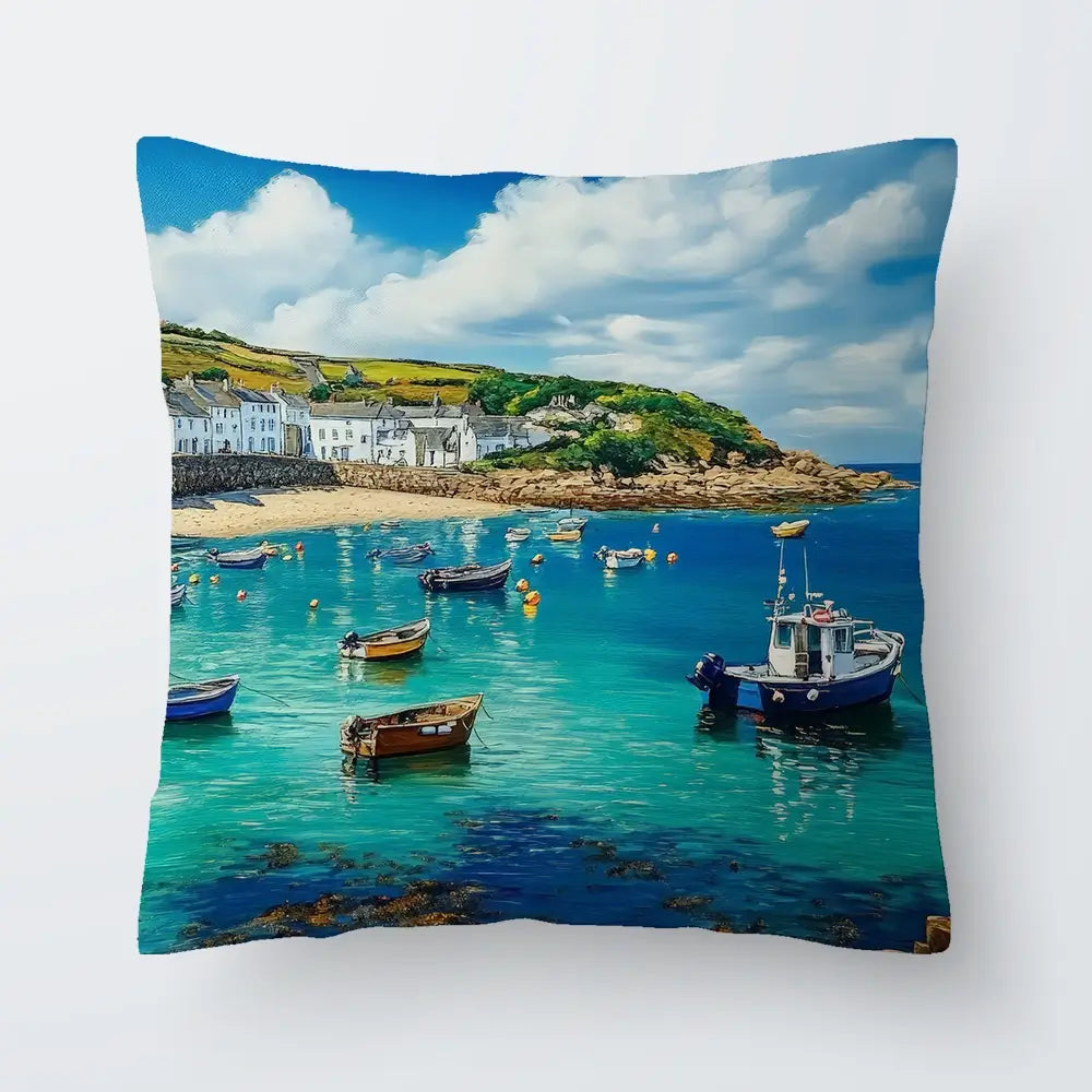 Cornwall Coastal Village Cushion Cornwall Coastal Village Cushion wall art product Art Print Shop