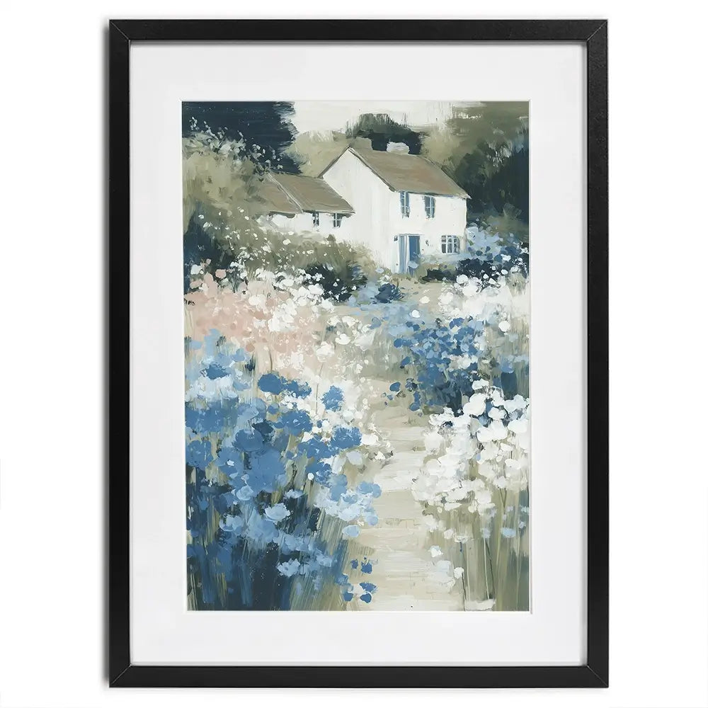 Cottage In A Bloom Field Framed Art Print Cottage In A Bloom Field Framed Art Print wall art product Chromatic Storm Studio