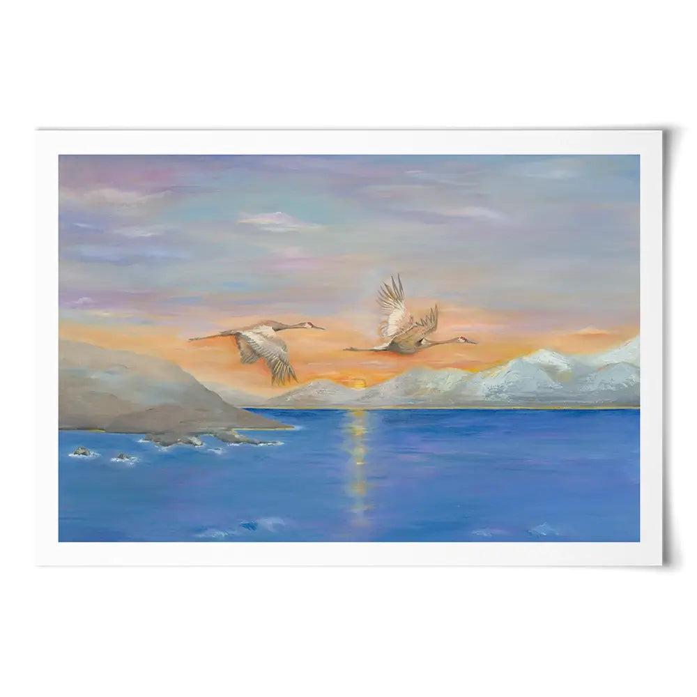 Cranes In Flight At Sunset Art Print Cranes In Flight At Sunset Art Print wall art product Karen Sutton