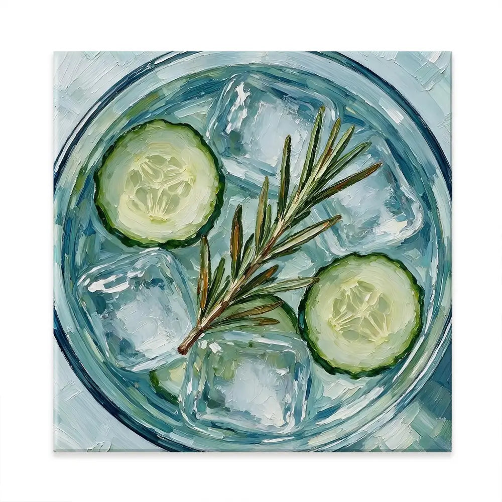 Cucumber And Rosemary Gin And Tonic Cocktail Square Canvas Print Cucumber And Rosemary Gin And Tonic Cocktail Square Canvas Print wall art product David Alexander Elder