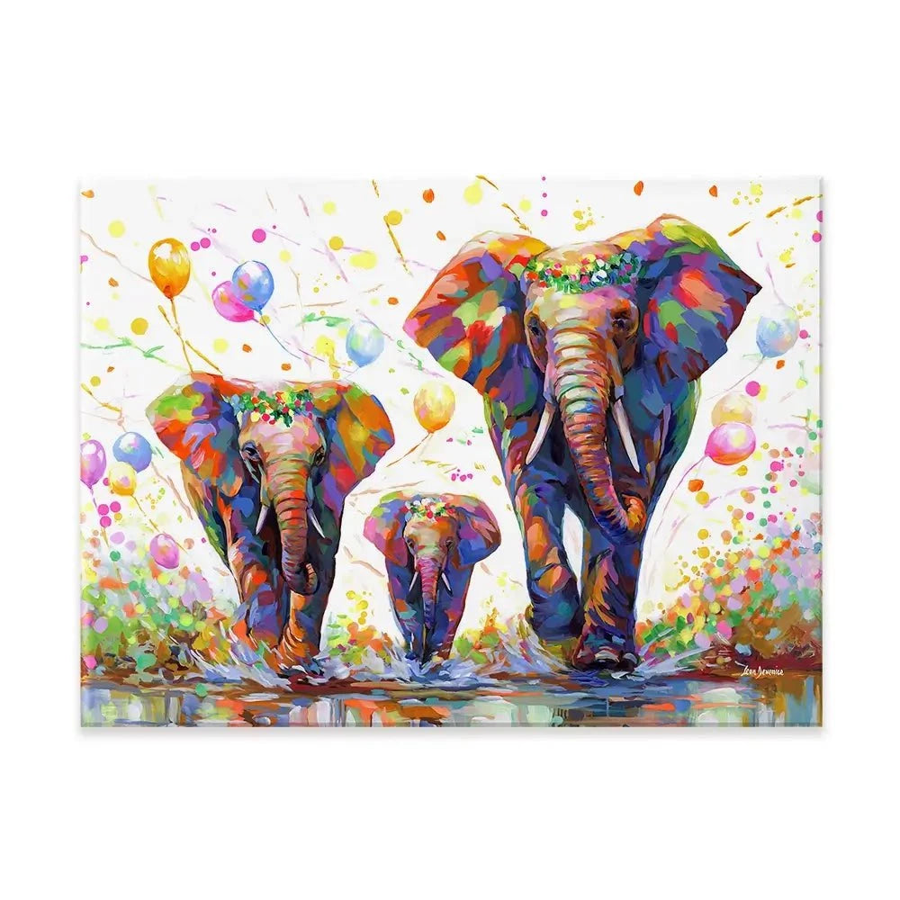Elephants Colourful Celebration 2 Canvas Print Elephants Colourful Celebration 2 Canvas Print wall art product Leon Devenice