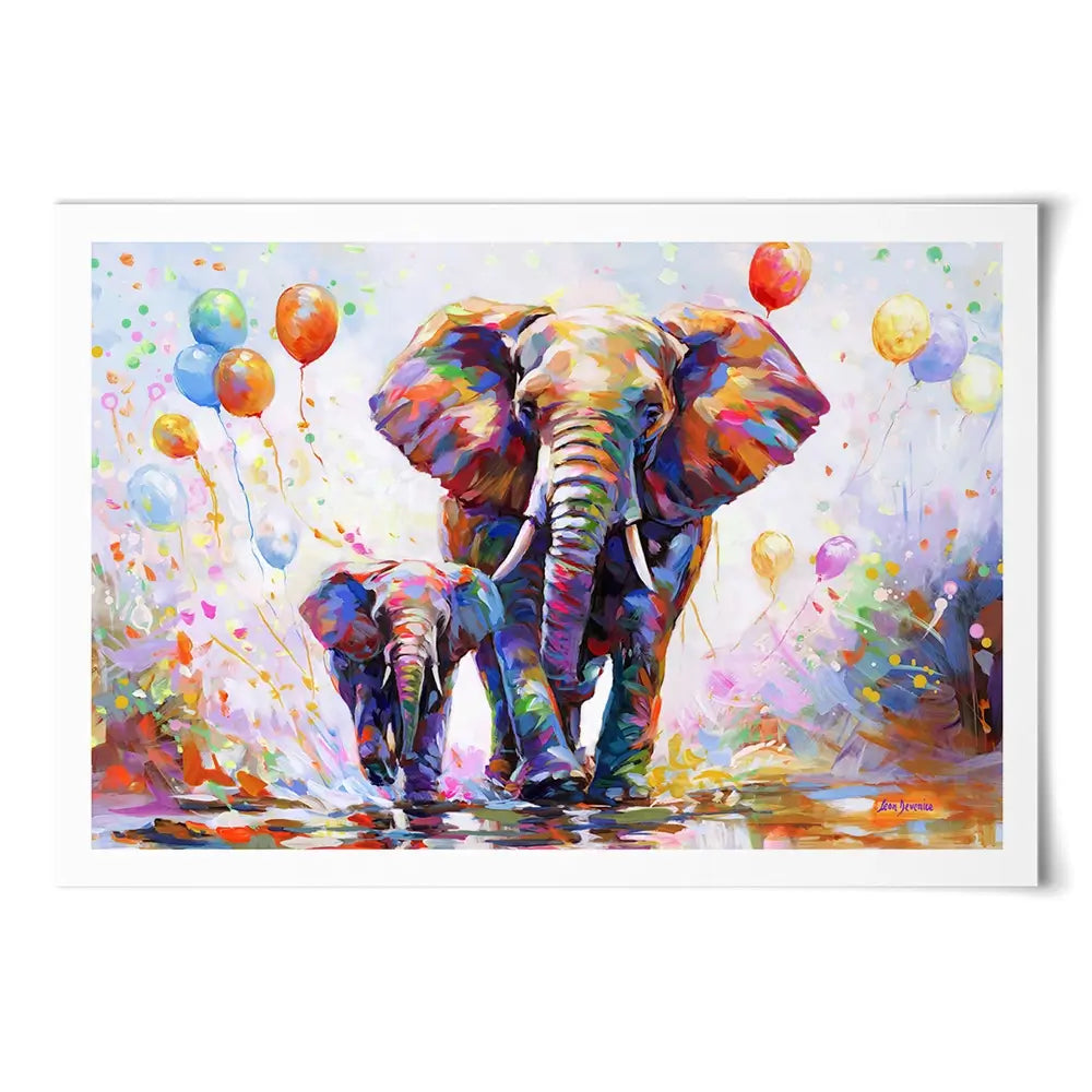 Elephants Colourful Celebration Art Print Elephants Colourful Celebration Art Print wall art product Leon Devenice