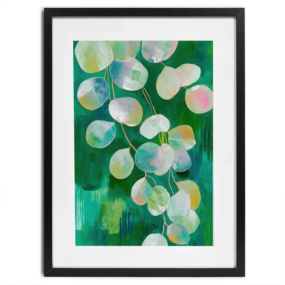 Eucalyptus Leaves On Green Framed Art Print Eucalyptus Leaves On Green Framed Art Print wall art product Chromatic Storm Studio