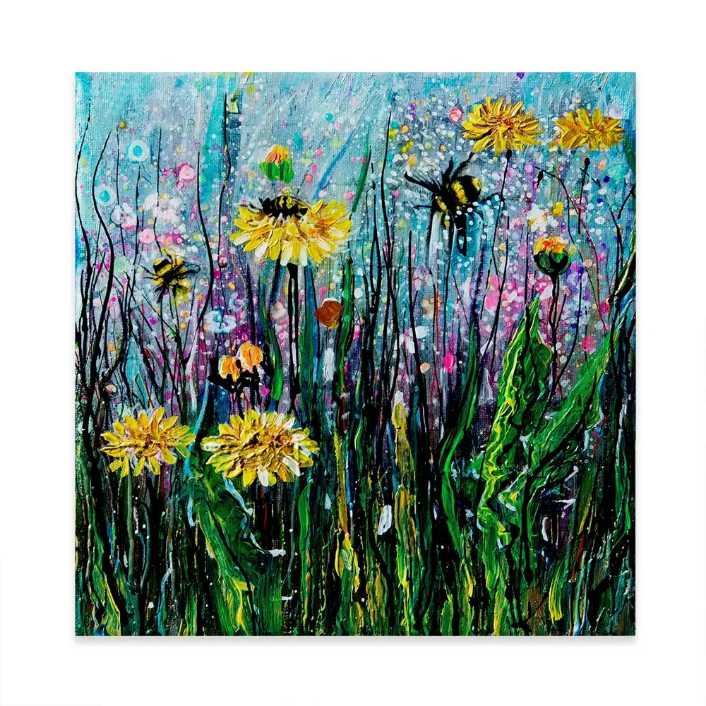 Field Of Flowers And A Bee Square Canvas Print Field Of Flowers And A Bee Square Canvas Print wall art product Lena Owens - Independent