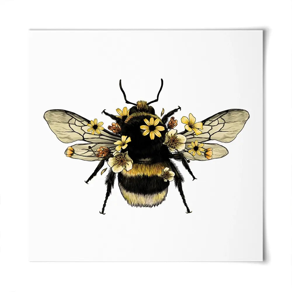 Floral Bumblebee Square Art Print Floral Bumblebee Square Art Print wall art product Art Print Shop