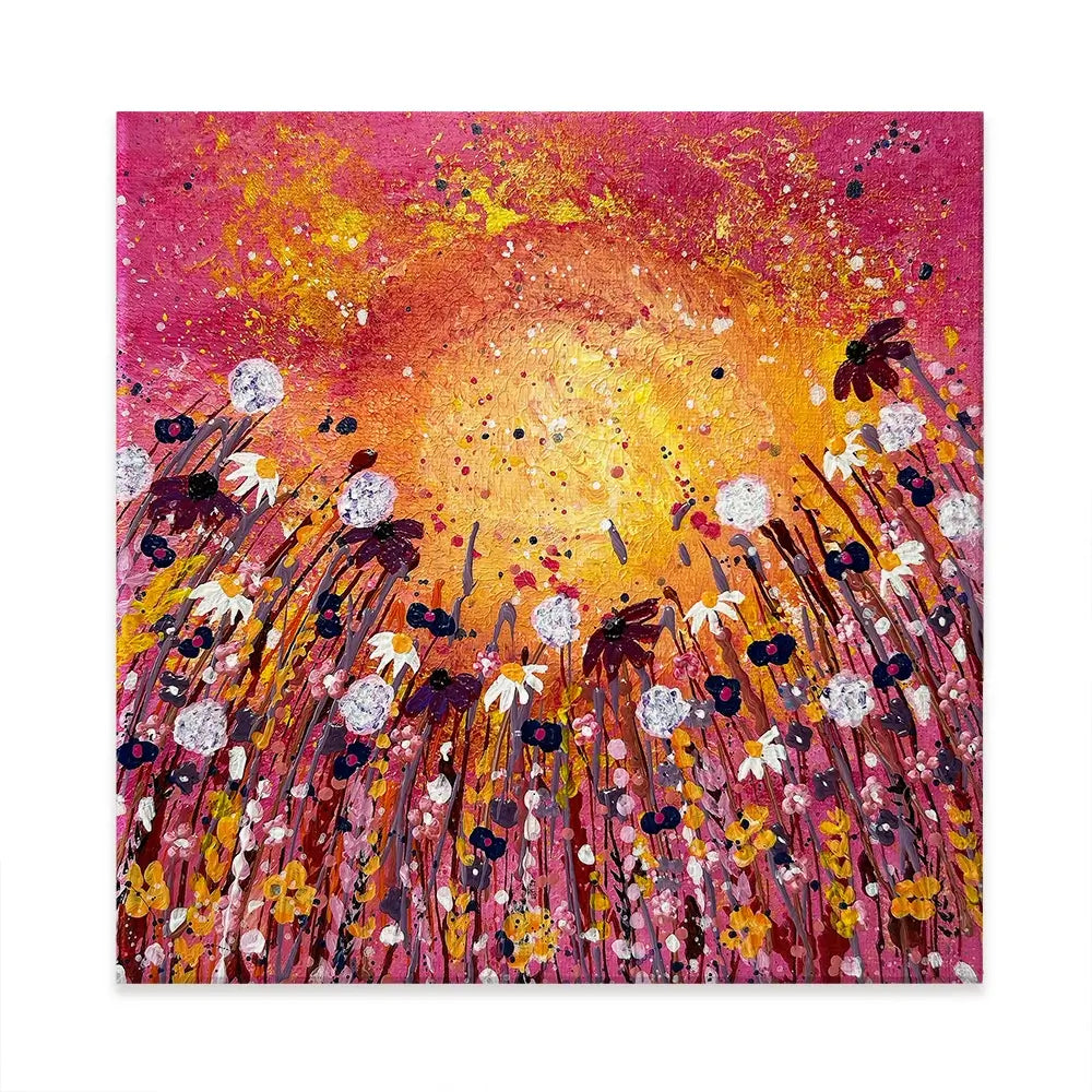 Floral Sunset Warmth Square Canvas Print Floral Sunset Warmth Square Canvas Print wall art product Emma LC Art