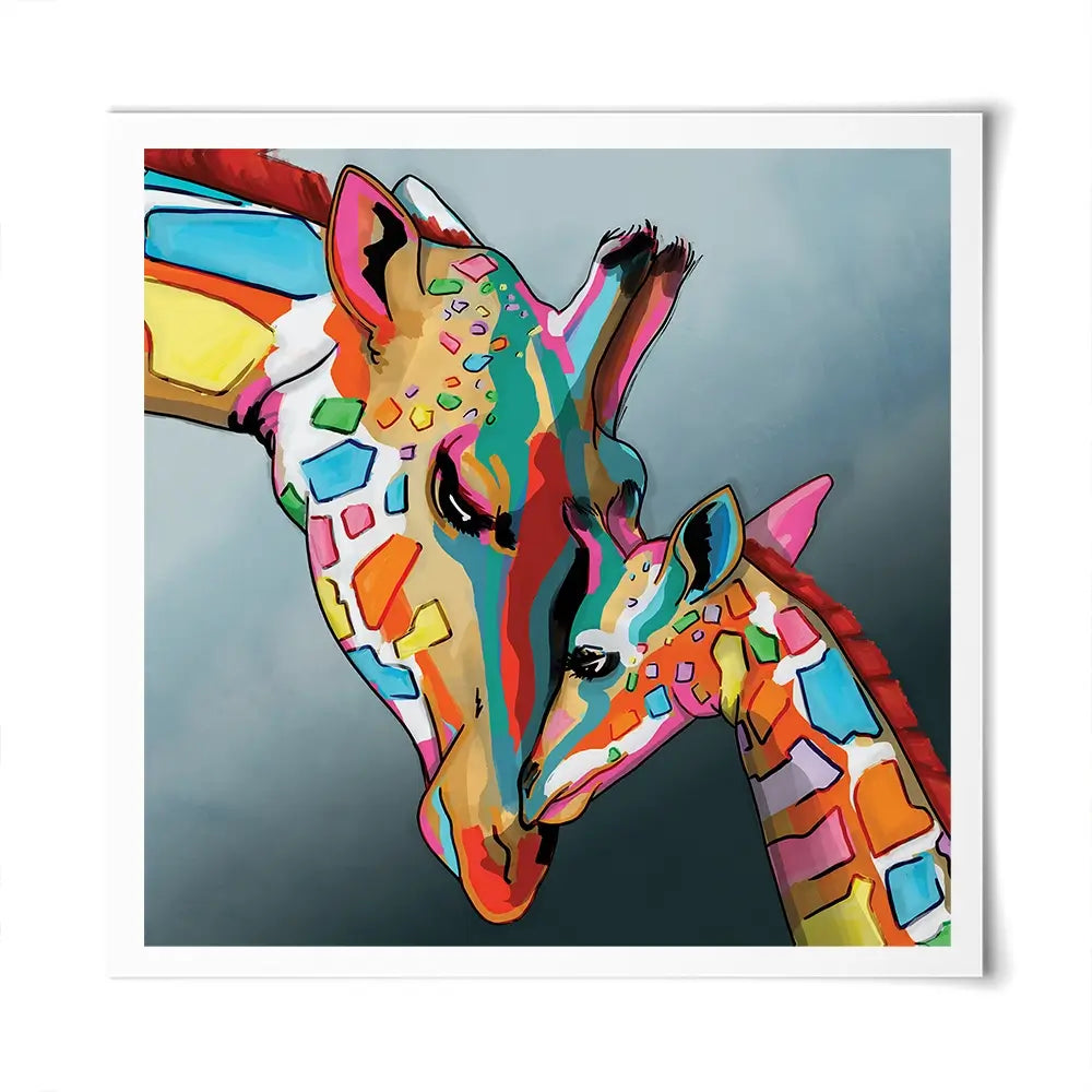 Giraffe And Calf Square Art Print Giraffe And Calf Square Art Print wall art product Art Print Shop