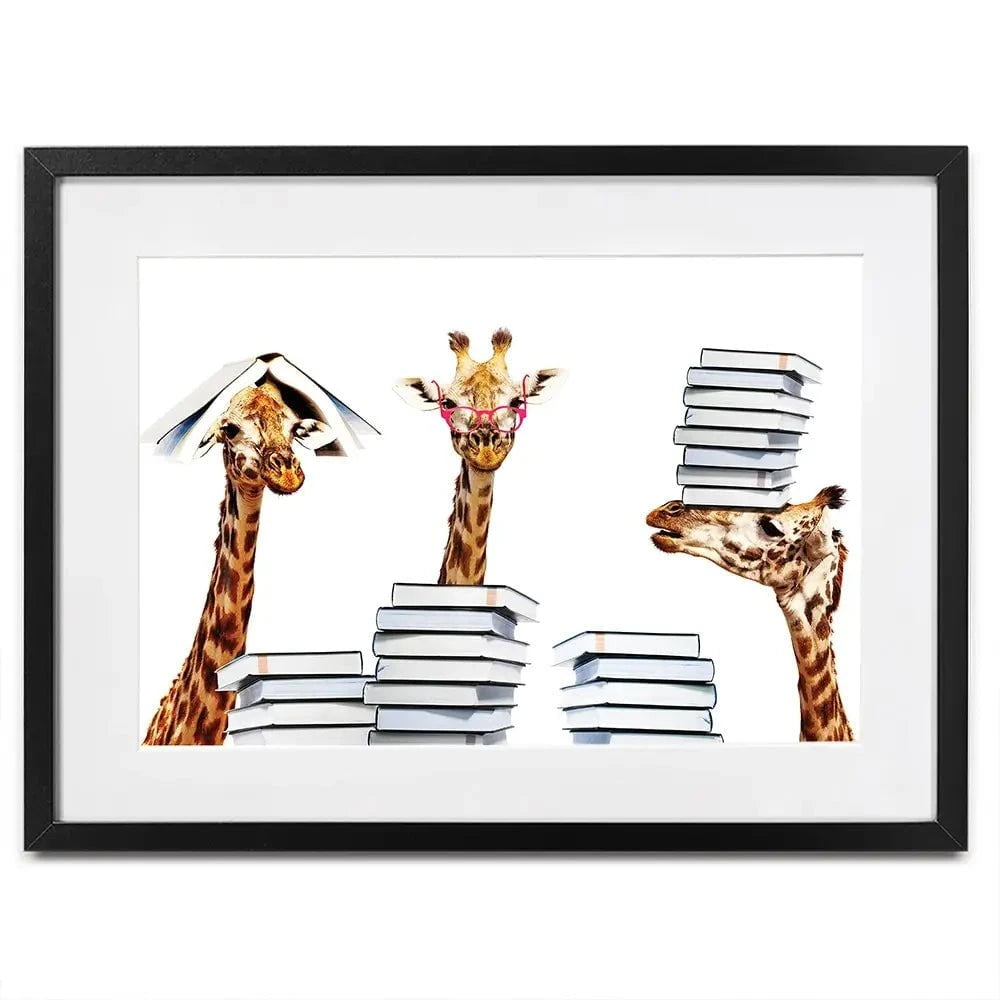 Giraffes With Books Framed Art Print Giraffes With Books Framed Art Print wall art product Sergey Novikov / Shutterstock