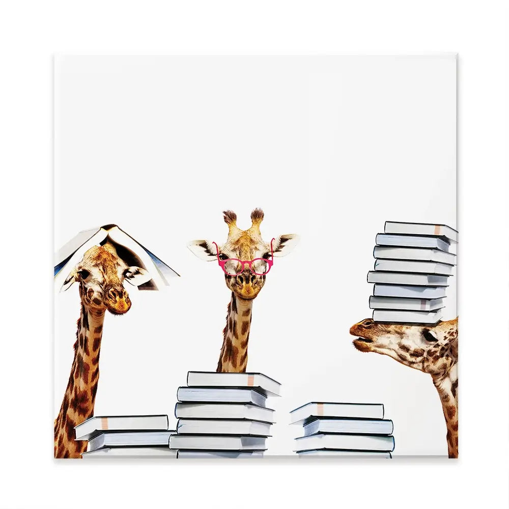 Giraffes With Books Square Canvas Print Giraffes With Books Square Canvas Print wall art product Sergey Novikov / Shutterstock