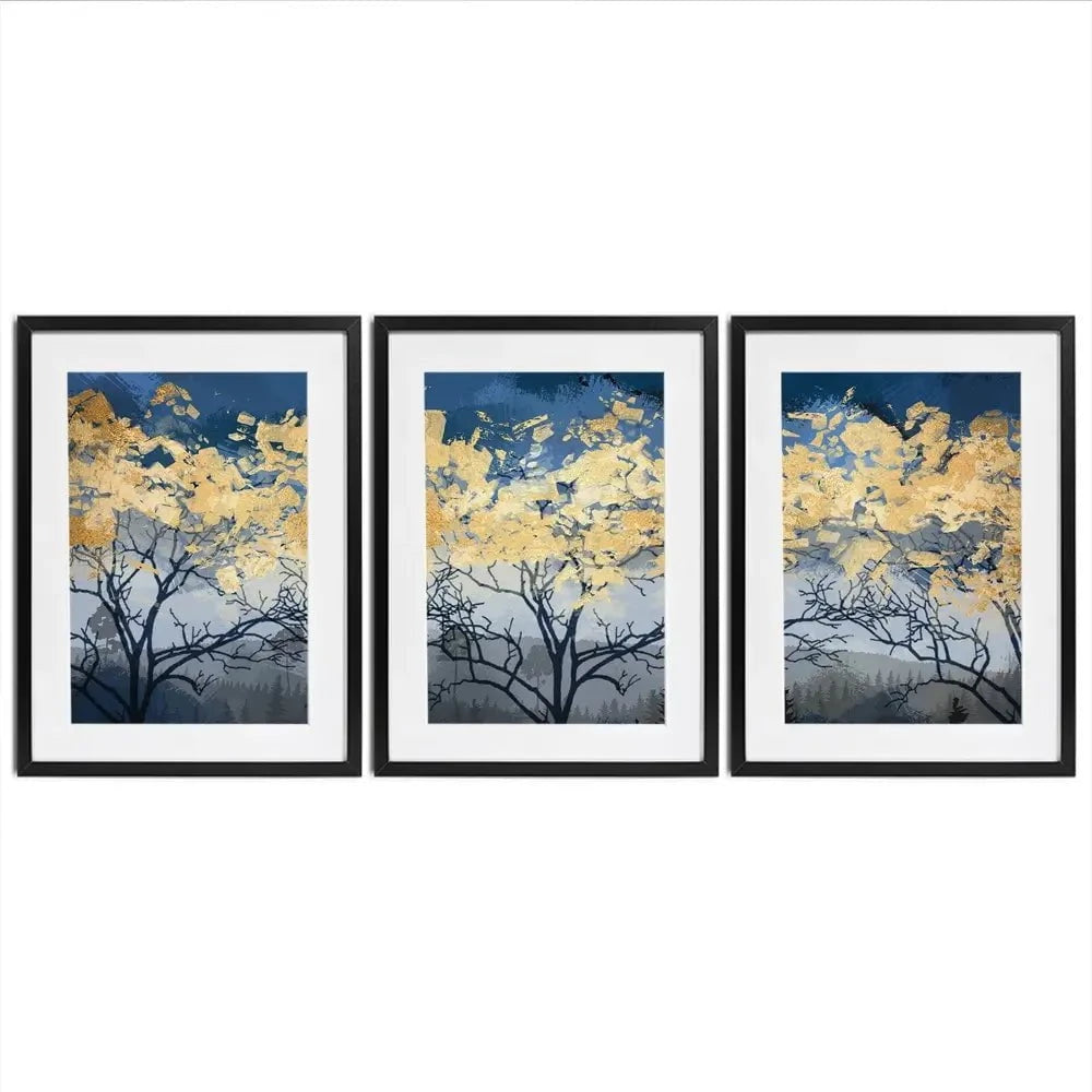 Golden Trees Framed Art Print Trio Golden Trees Framed Art Print Trio wall art product FLOWER 3D / Shutterstock