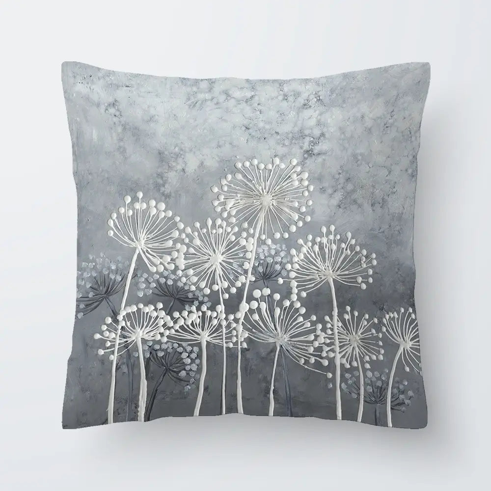 Grey And White Dandelions Cushion Grey And White Dandelions Cushion wall art product Art Print Shop