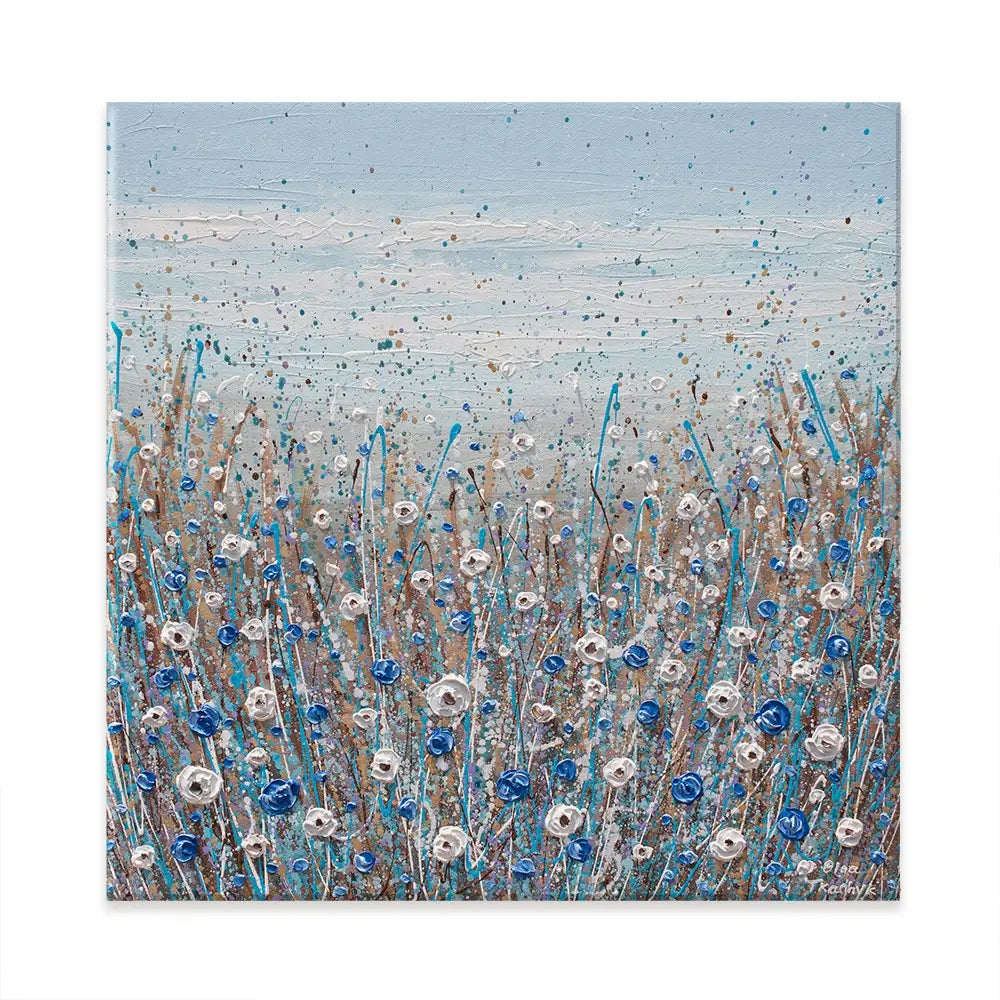Grey, Blue And White Flowers Square Canvas Print Grey, Blue And White Flowers Square Canvas Print wall art product Olga Tkachyk