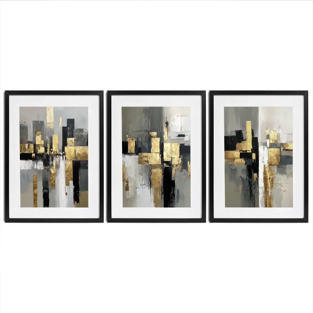 Grey Golden Geometric Framed Art Print Trio Grey Golden Geometric Framed Art Print Trio wall art product IAmHomeStudio
