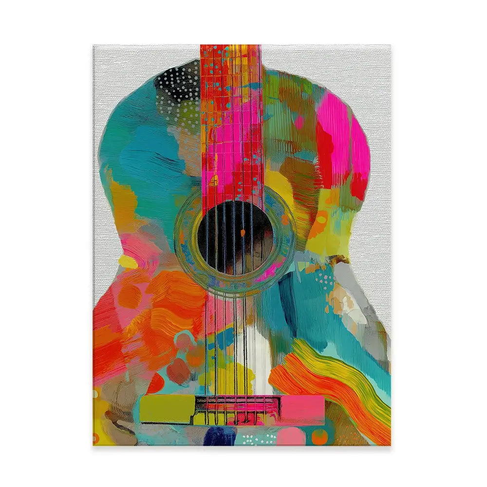 Guitar Painted In Every Colour Canvas Print Guitar Painted In Every Colour Canvas Print wall art product Chromatic Storm Studio