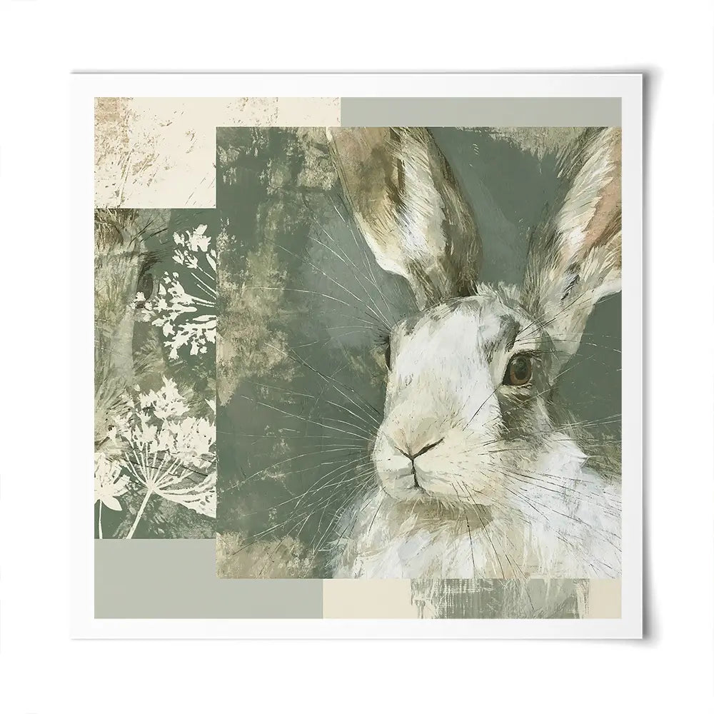 Hare And Lace Collage Square Art Print Hare And Lace Collage Square Art Print wall art product Chromatic Storm Studio