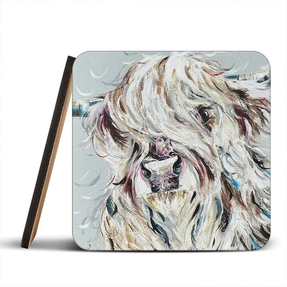 Highland Cow And Butterfly Coaster Set Highland Cow And Butterfly Coaster Set wall art product Nicola Jane Rowles