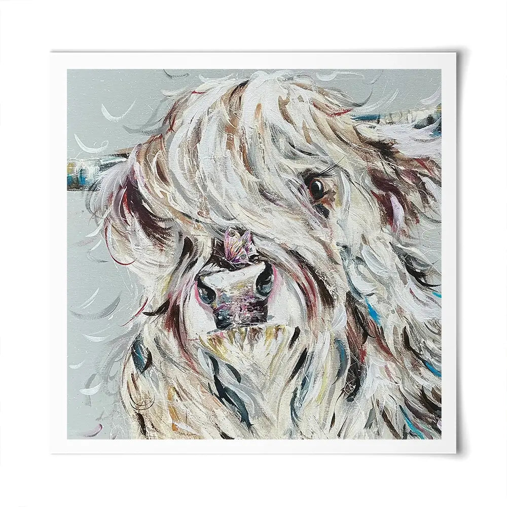 Highland Cow And Butterfly Square Art Print Highland Cow And Butterfly Square Art Print wall art product Nicola Jane Rowles