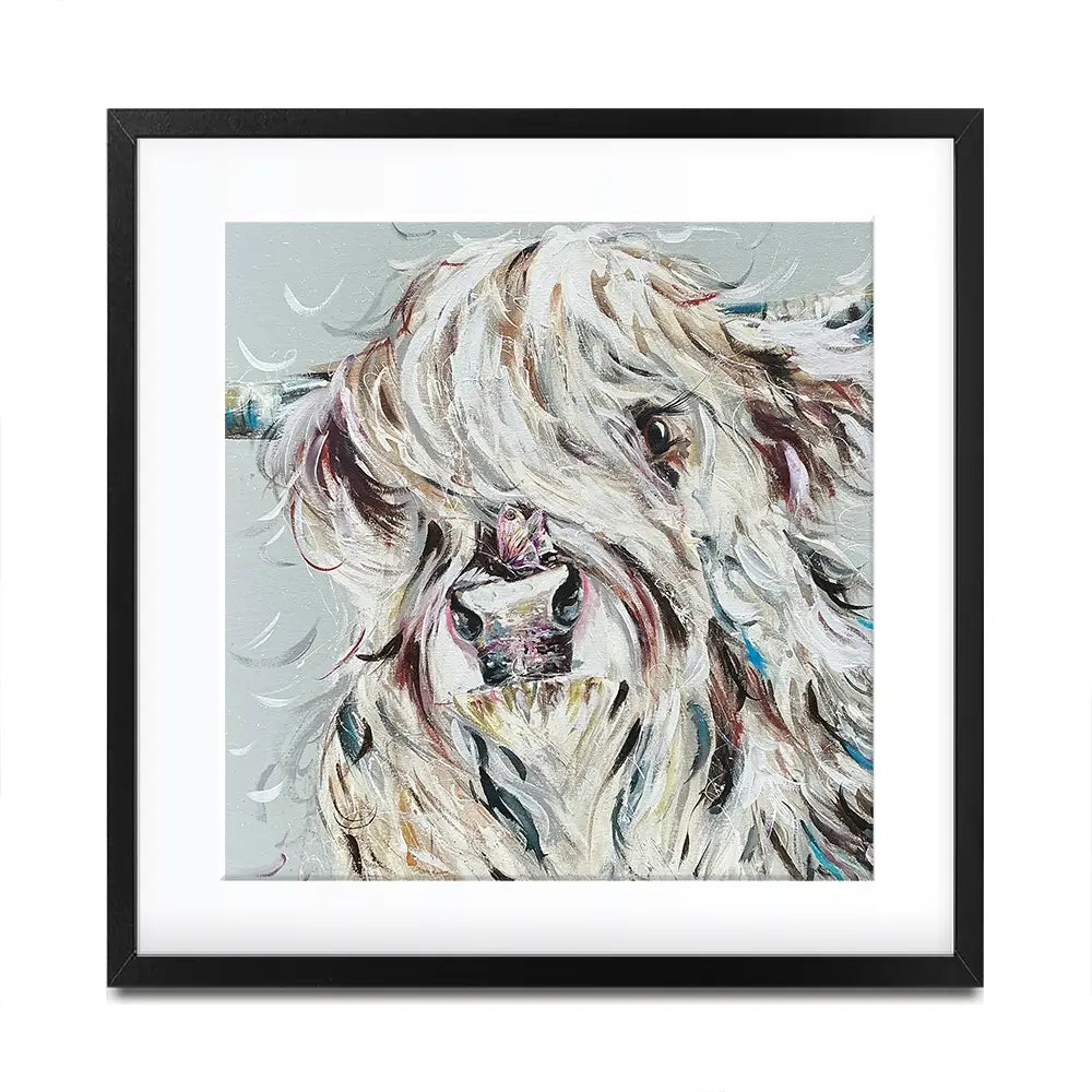 Highland Cow And Butterfly Square Framed Art Print Highland Cow And Butterfly Square Framed Art Print wall art product Nicola Jane Rowles
