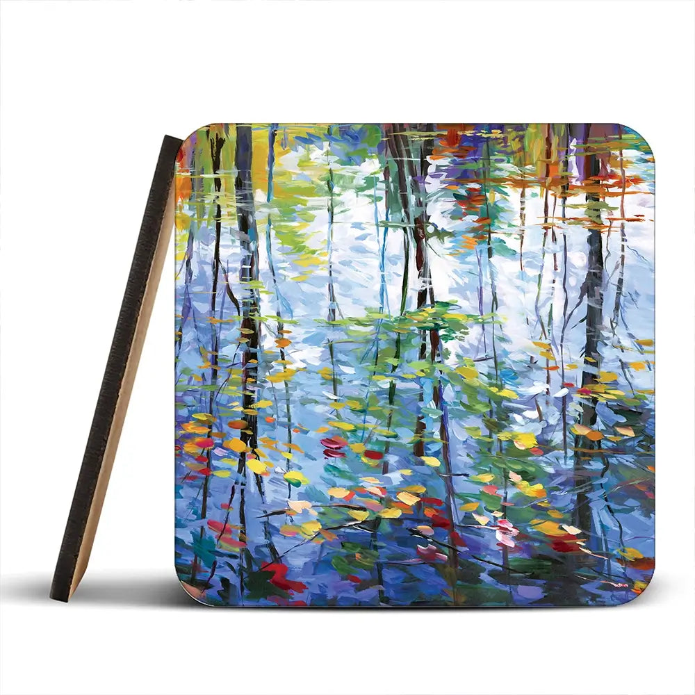 Impressionistic Reflection Of Autumn Trees And Leaves On Water Coaster Set Impressionistic Reflection Of Autumn Trees And Leaves On Water Coaster Set wall art product Leon Devenice